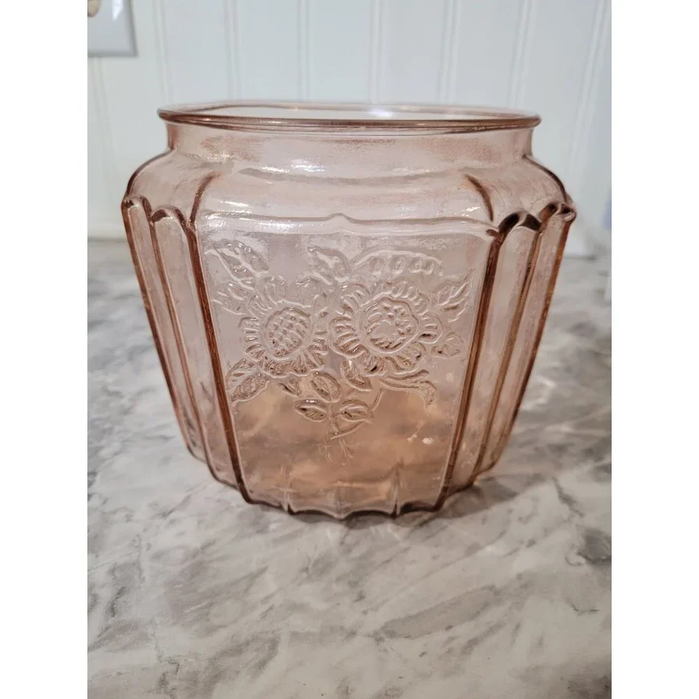 Vintage Anchor Hocking Pink Mayfair Open Rose DEPRESSION Glass Cookie Jar No Lid